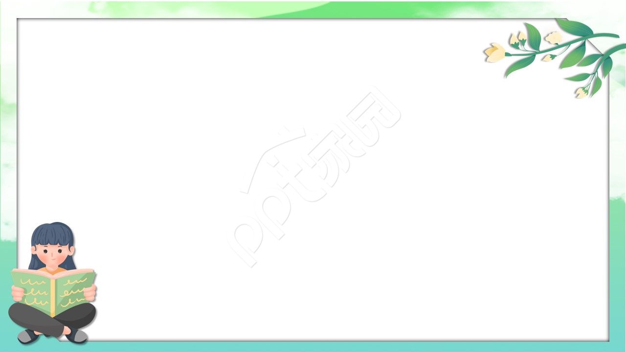绿色卡通手绘小女孩读书分享主题班会教学课件ppt背景图片