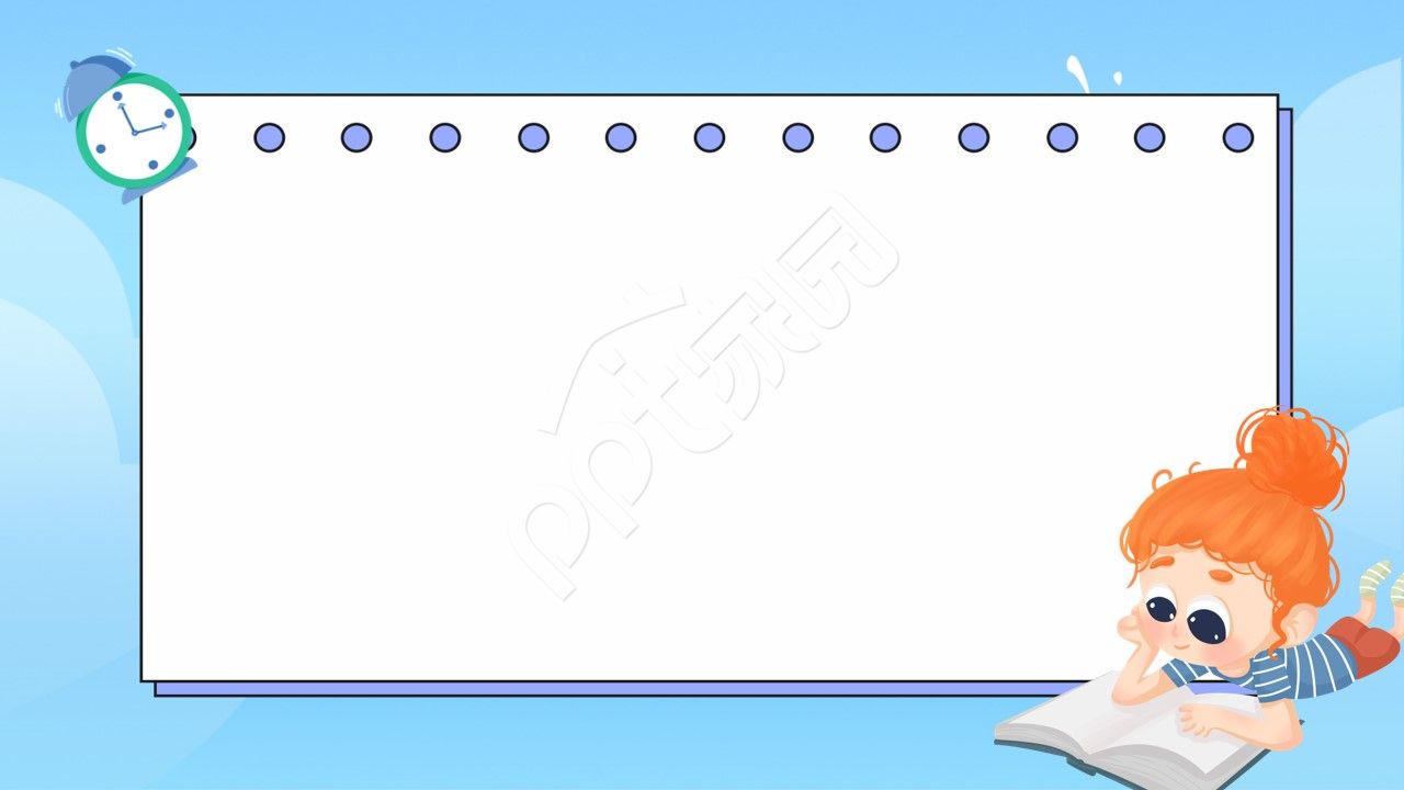 卡通手绘蓝色小女孩读书主题班会教育课件ppt背景图片