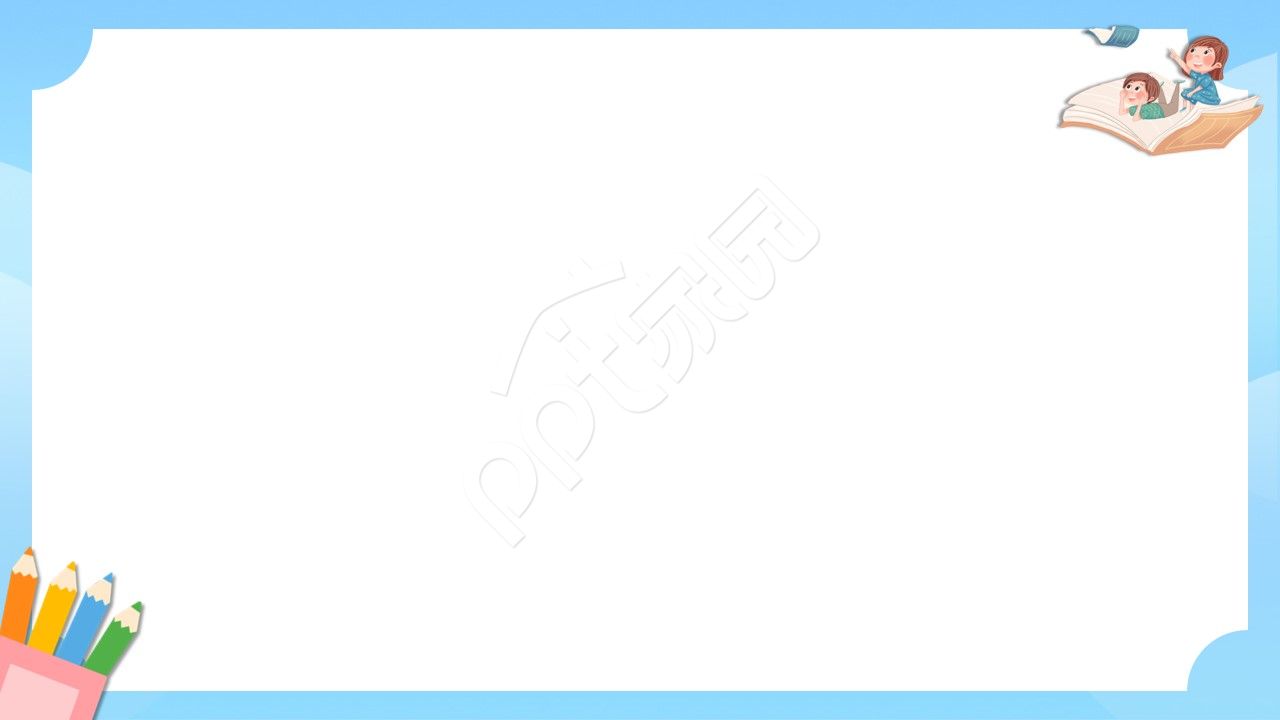 卡通手绘蓝色小女孩读书主题班会教育课件ppt背景图片