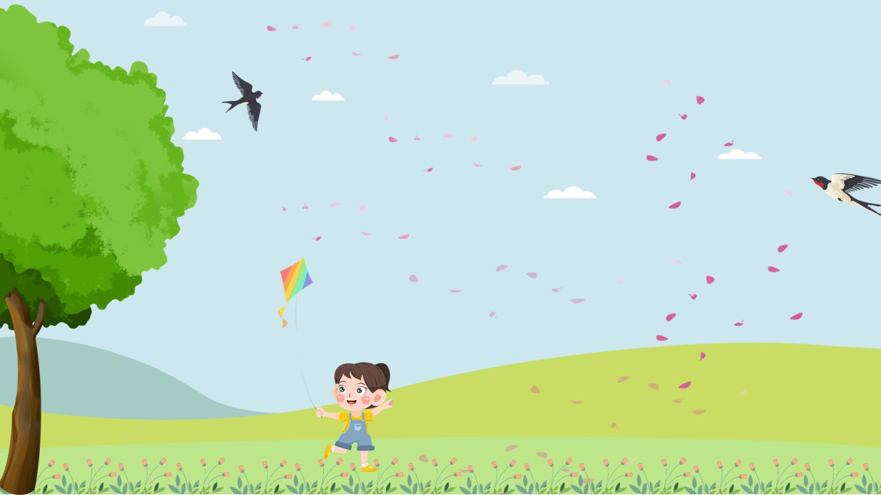 清新小学教学课件学习自我介绍演讲主题班会小女孩放风筝ppt背景图片