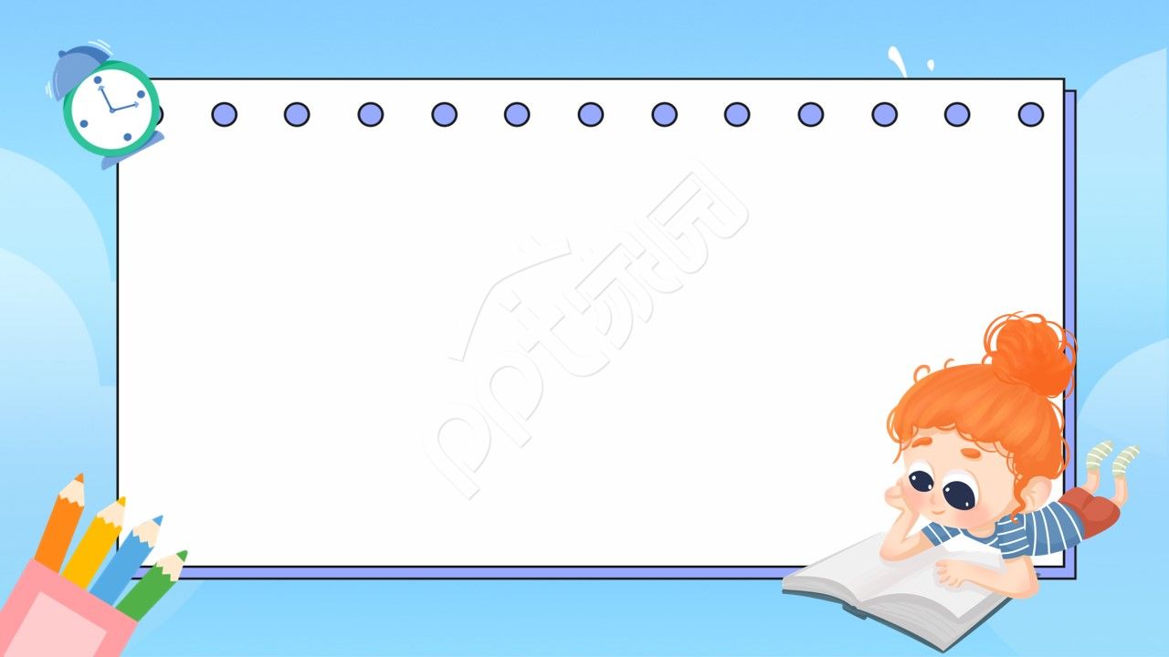 卡通手绘蓝色小女孩读书主题班会教育课件ppt背景图片
