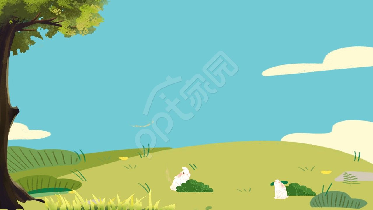 卡通手绘小女孩森林打水教学课件教育主题班会ppt背景图片