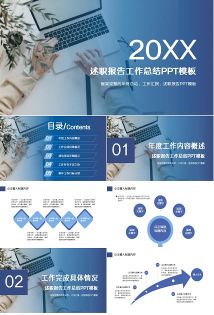 蓝色简约公司述职报告汇报ppt模板