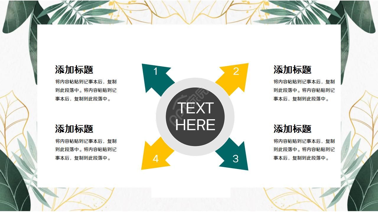 精美创意文艺绿植叶子PPT模板