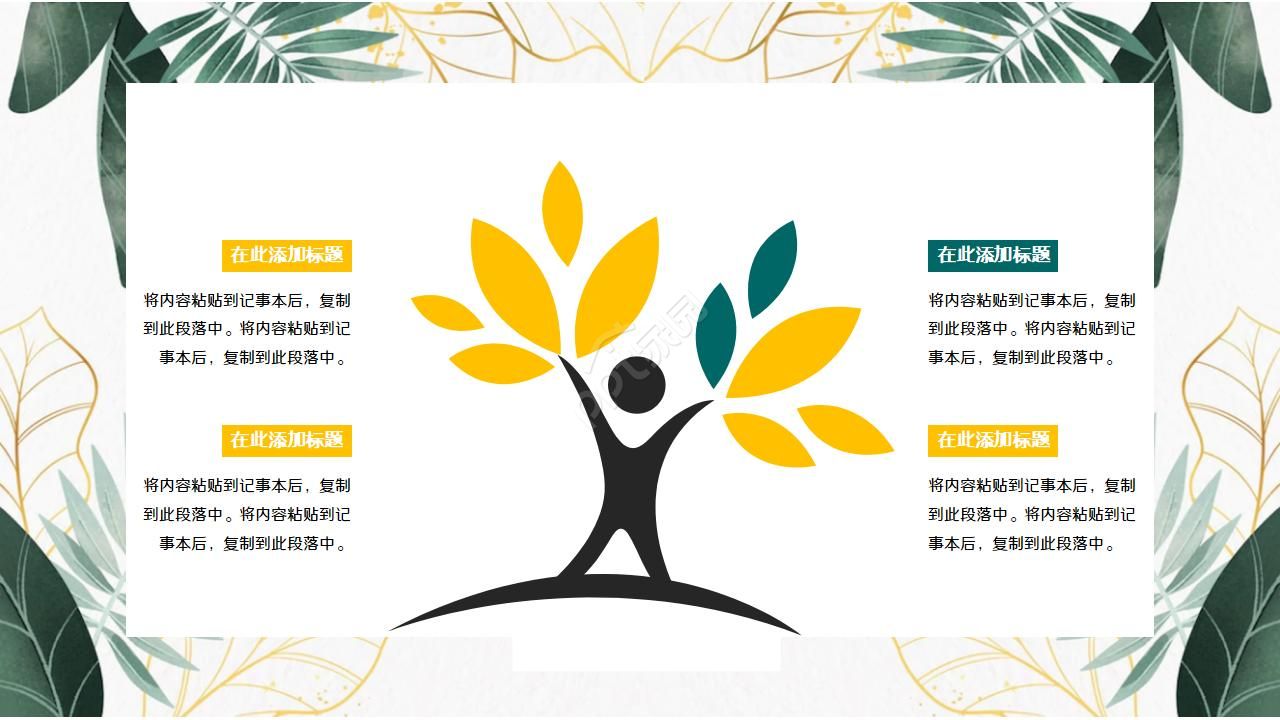 精美创意文艺绿植叶子PPT模板