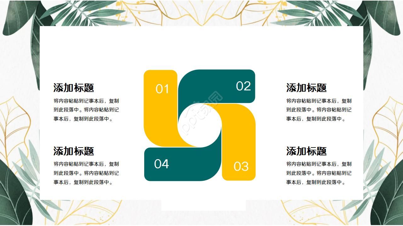 精美创意文艺绿植叶子PPT模板