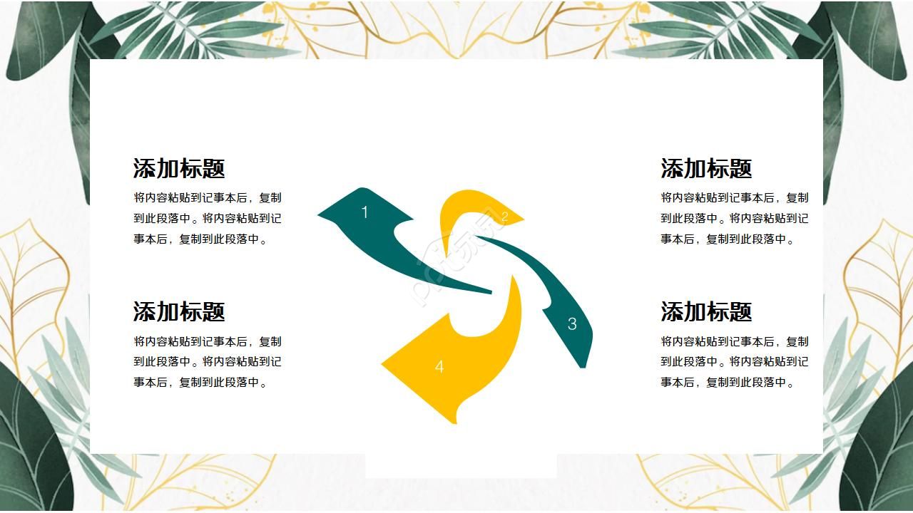 精美创意文艺绿植叶子PPT模板