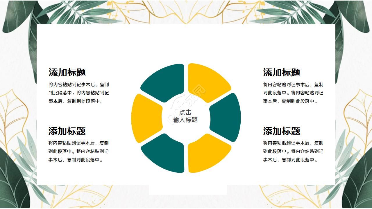 精美创意文艺绿植叶子PPT模板