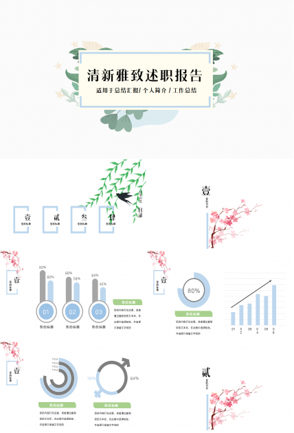 清新文艺小鸟述职报告ppt模板