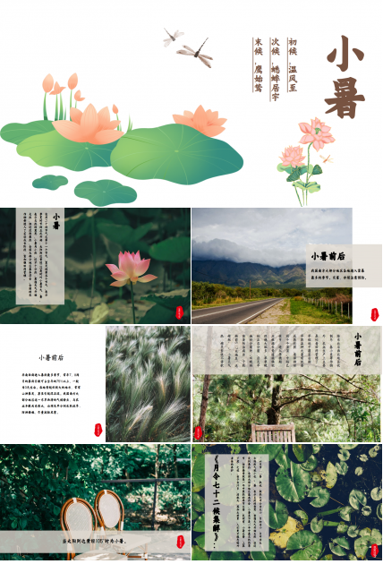 水墨中国风荷花二十四节气小暑商务合作知识教育ppt模板
