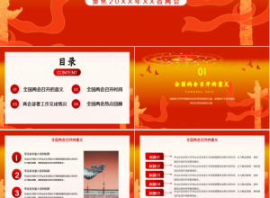 聚焦两会关注民生解读红色大气述职报告演示总结ppt模板下载推荐