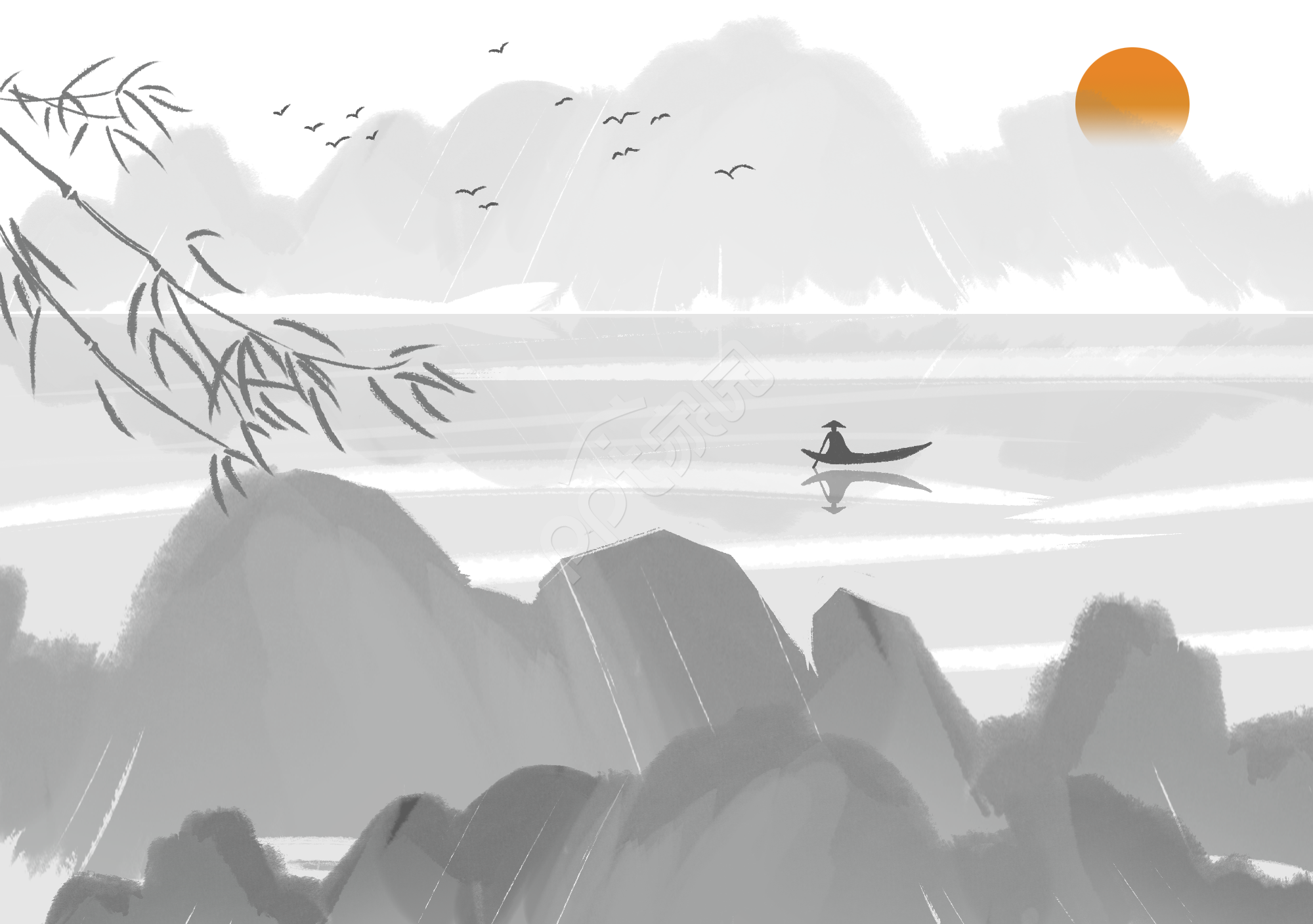 中国风水墨渐变PPT背景图片