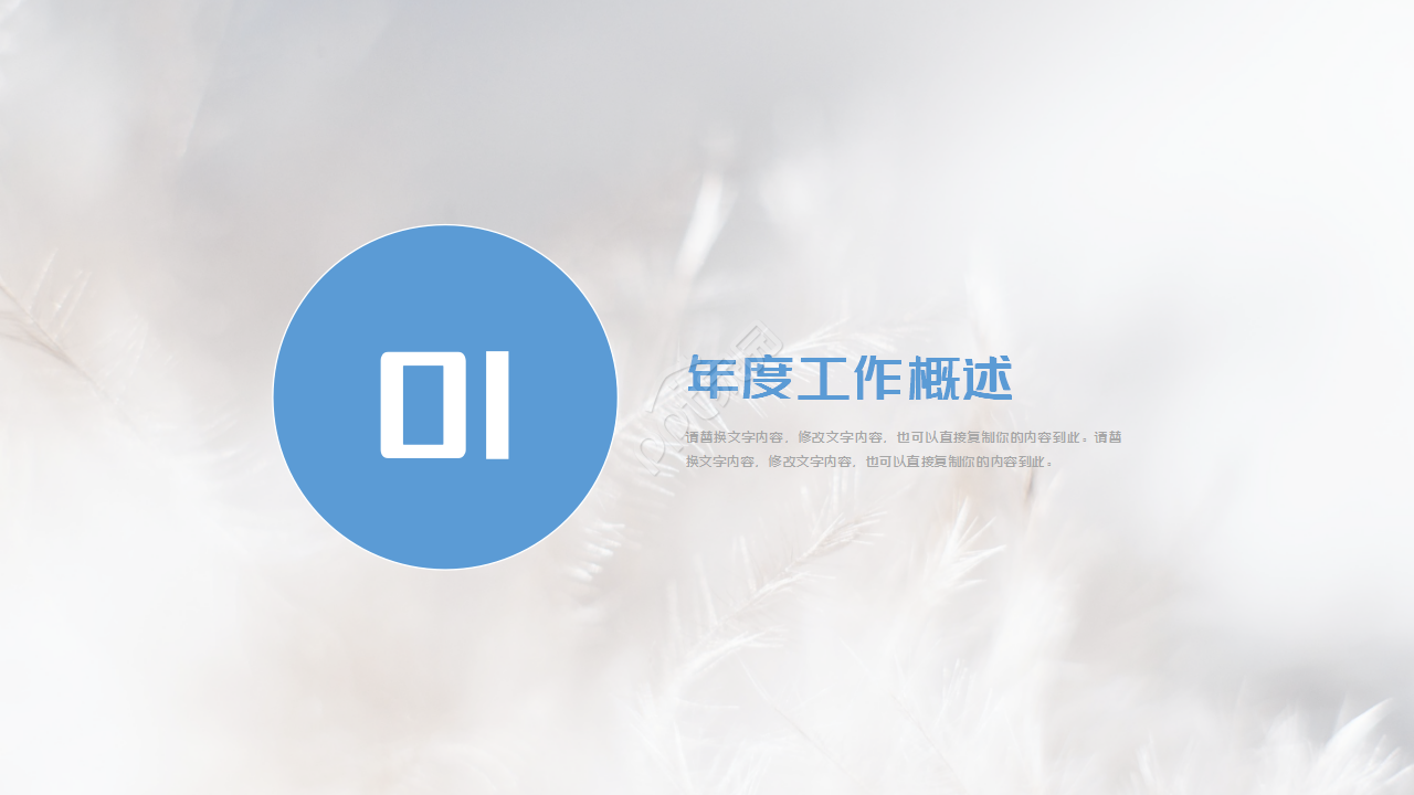 时尚浅色羽毛工作计划总结工作汇报ppt模板