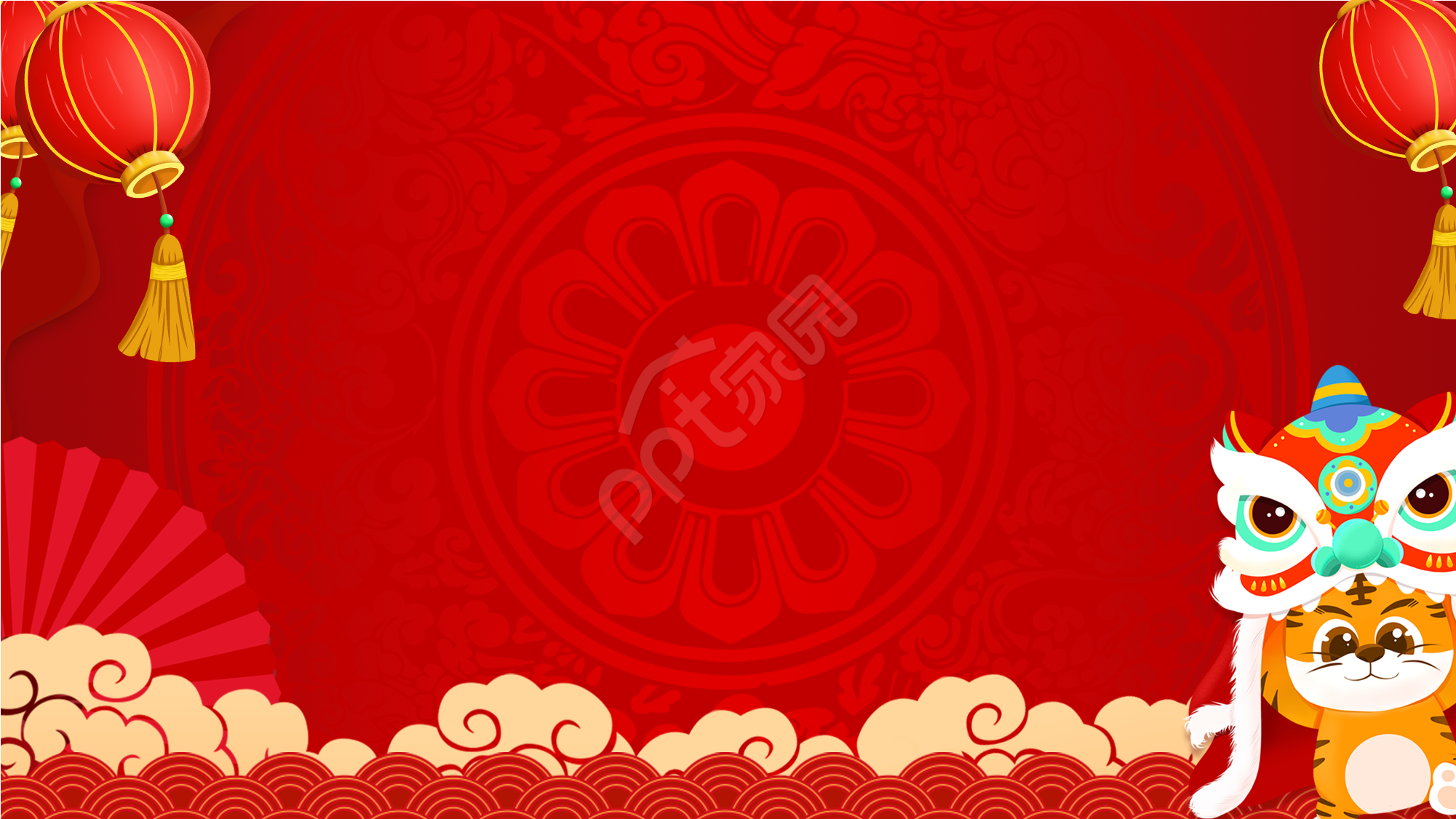 红色年会年度总结PPT背景图片