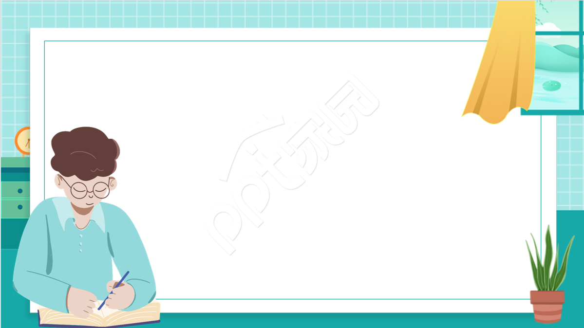 浅蓝色卡通人物商务合作PPT背景图片