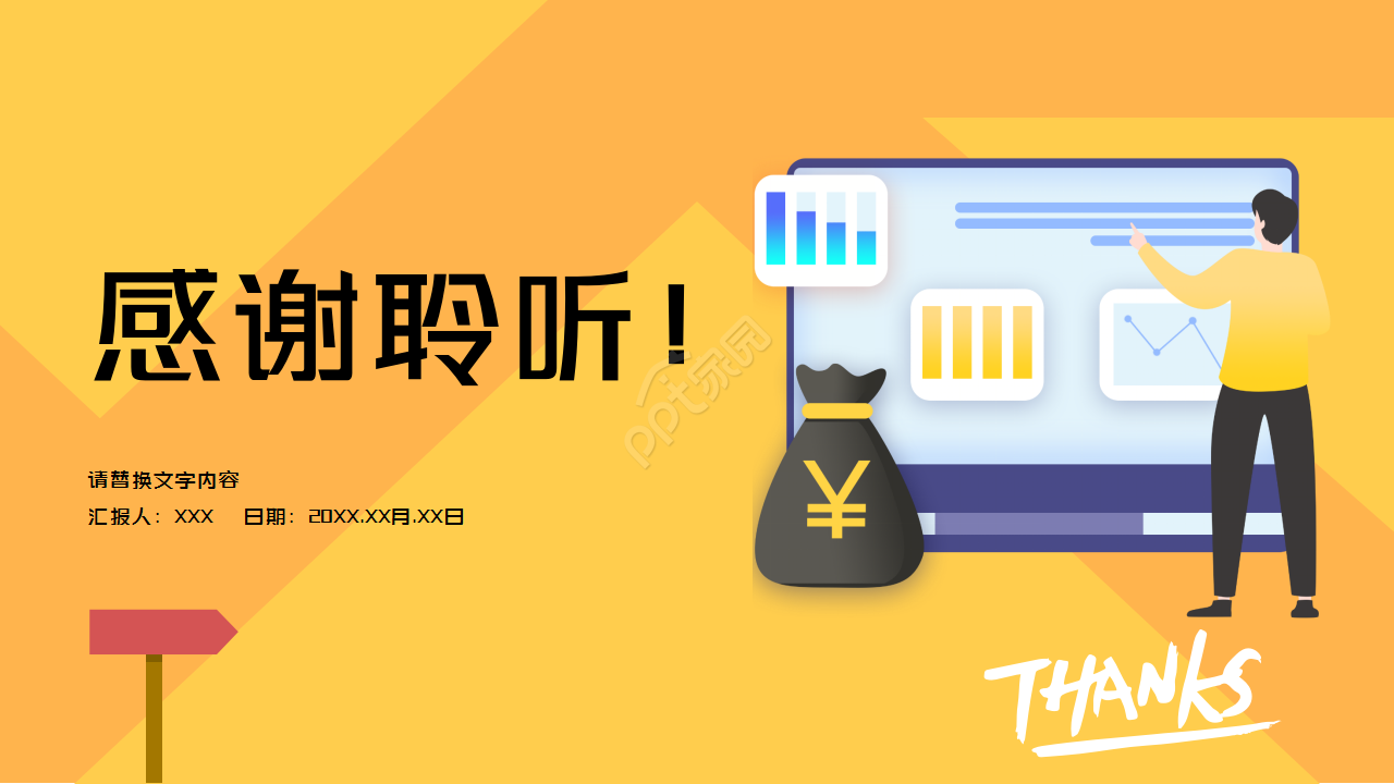 黄色的创新创业融资卡通设计产品解说ppt模板