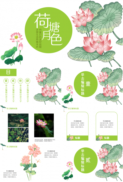 淡雅小清新中国风荷花项目策划部门汇报ppt模板