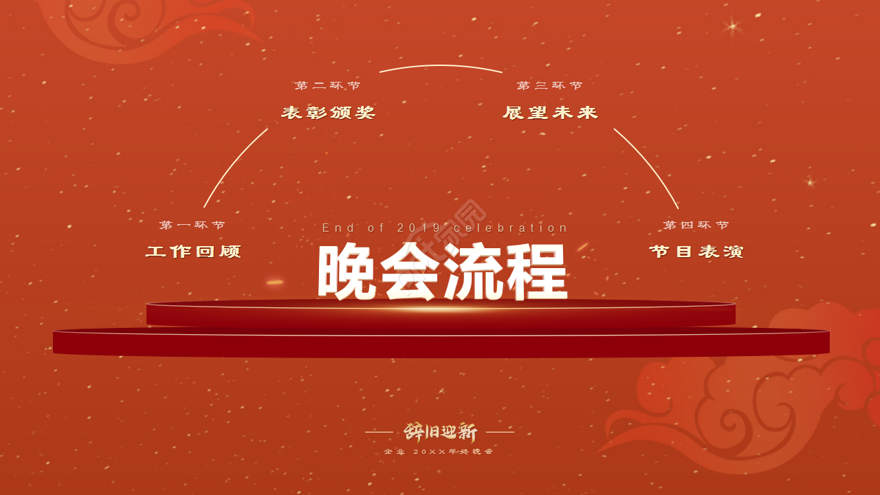 红色企业年会辞旧迎新晚会年终总结活动策划PPT模板