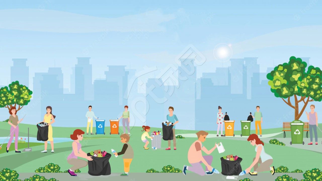 环保蓝色简约ppt模板背景图