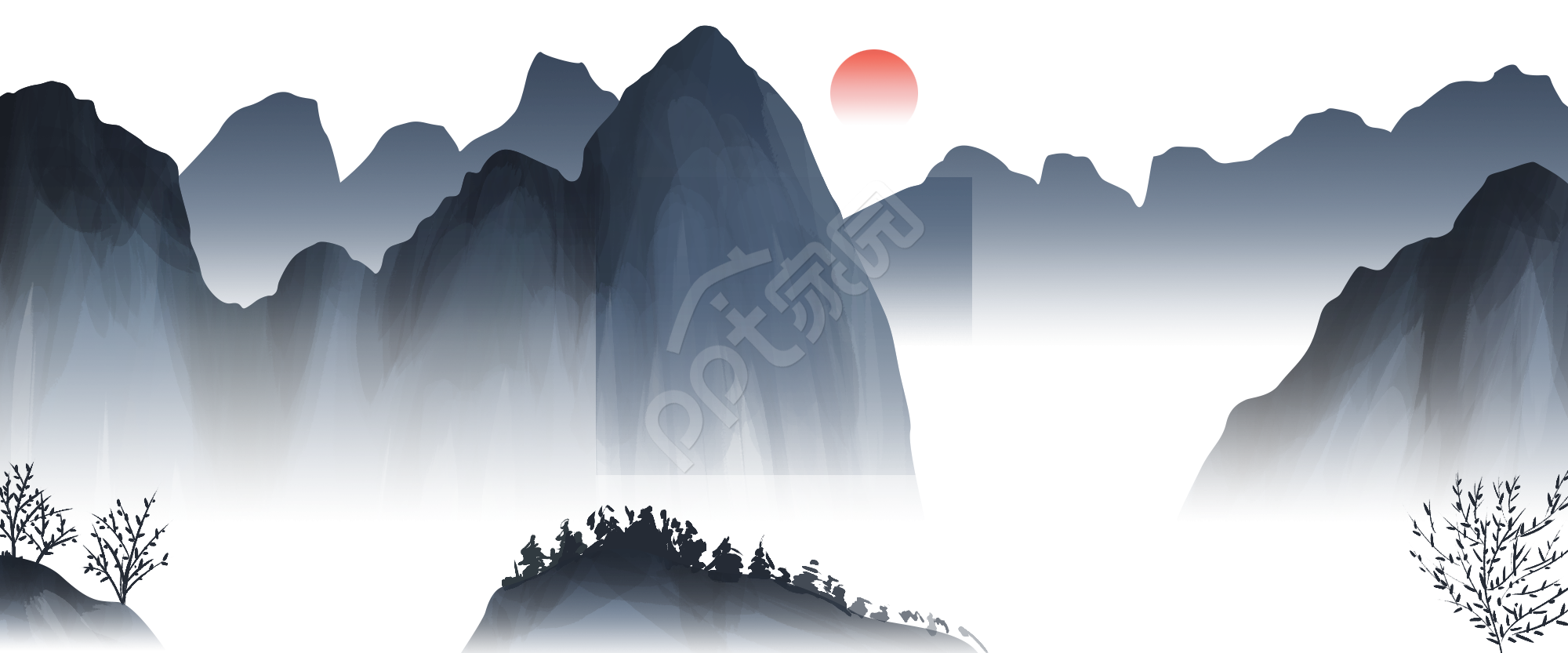 水墨立体卷轴背景图