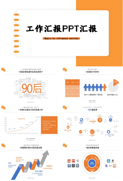 橙色简洁工作汇报ppt模板