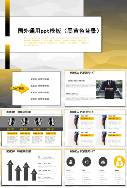 国外通用ppt模板（黑黄色背景）