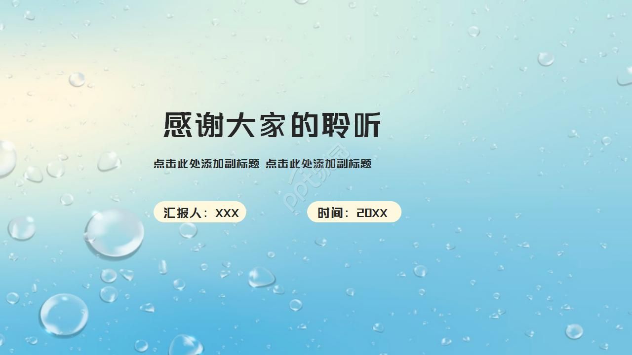 蓝色水滴背景ppt模板