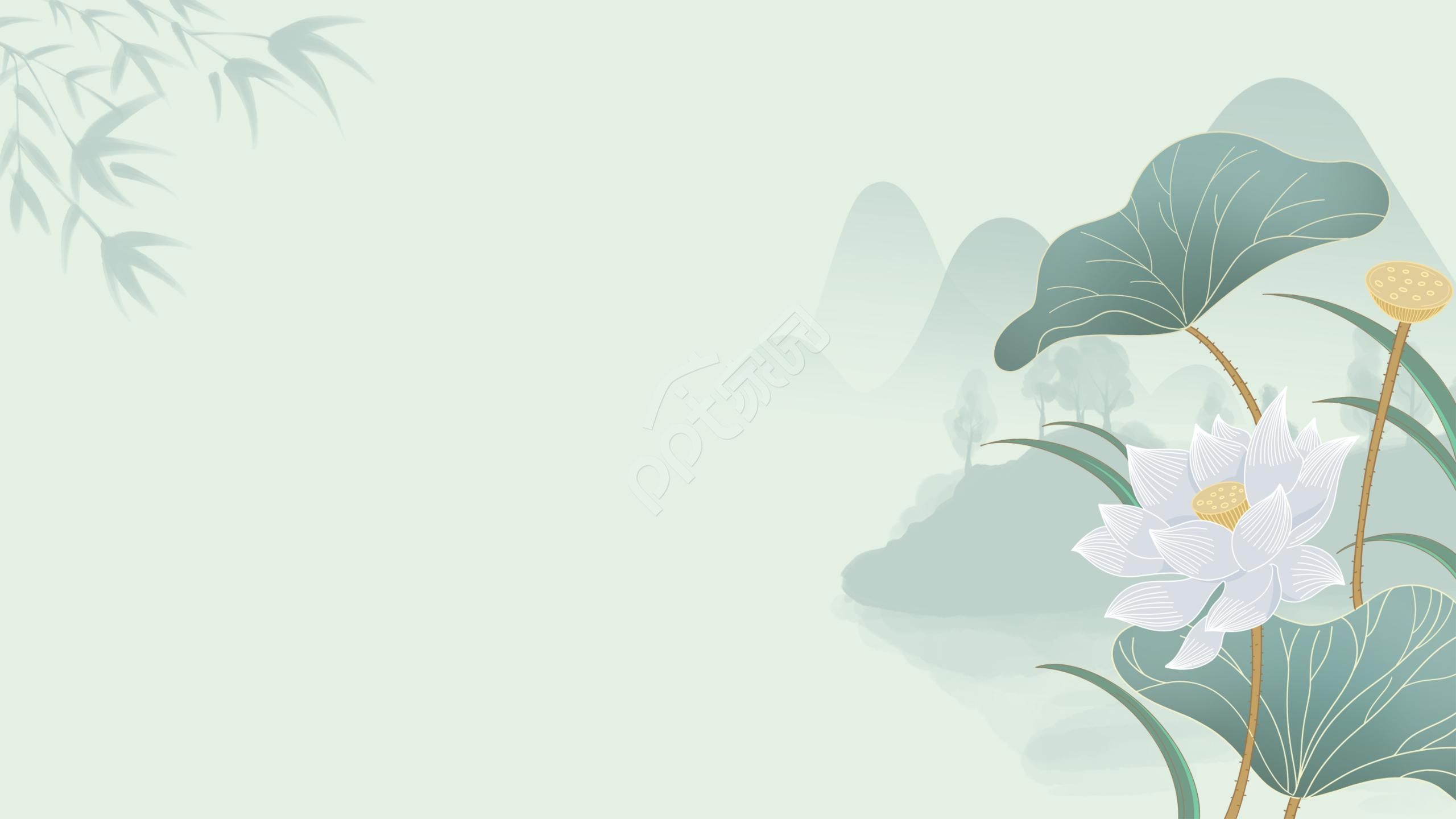 古风水墨荷花ppt模板背景图片