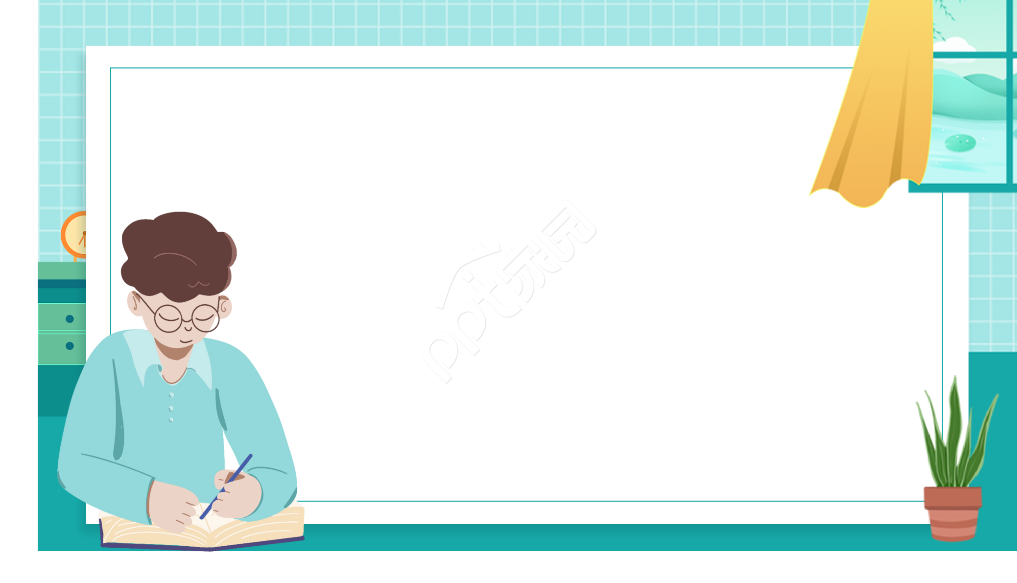 绿色边框小清新教育PPT背景图模板