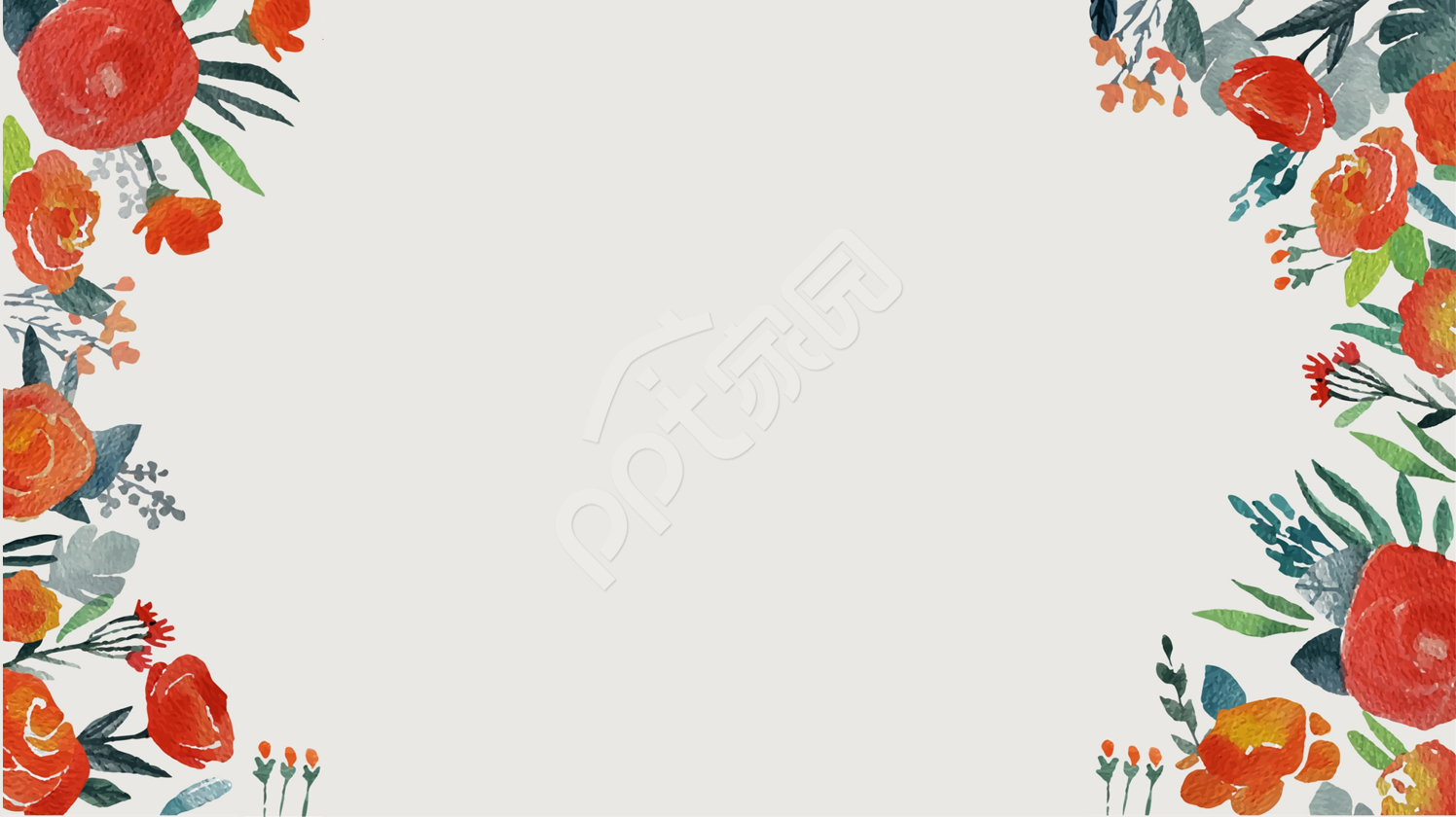 红色花卉教育知识ppt模板背景图片