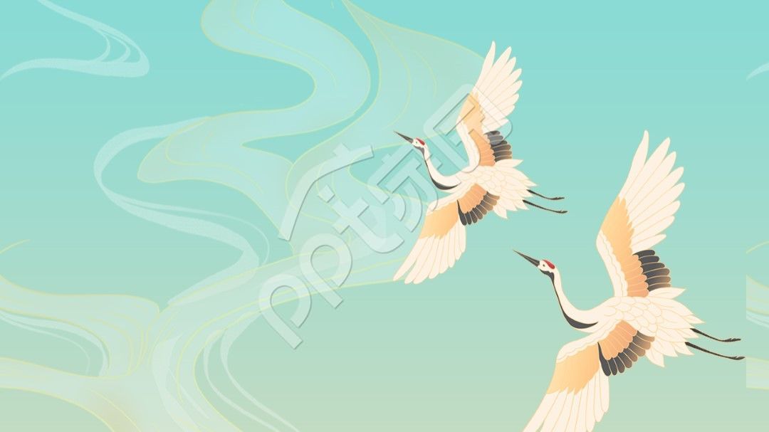 传统中国风飞鹤精美PPT背景图模板