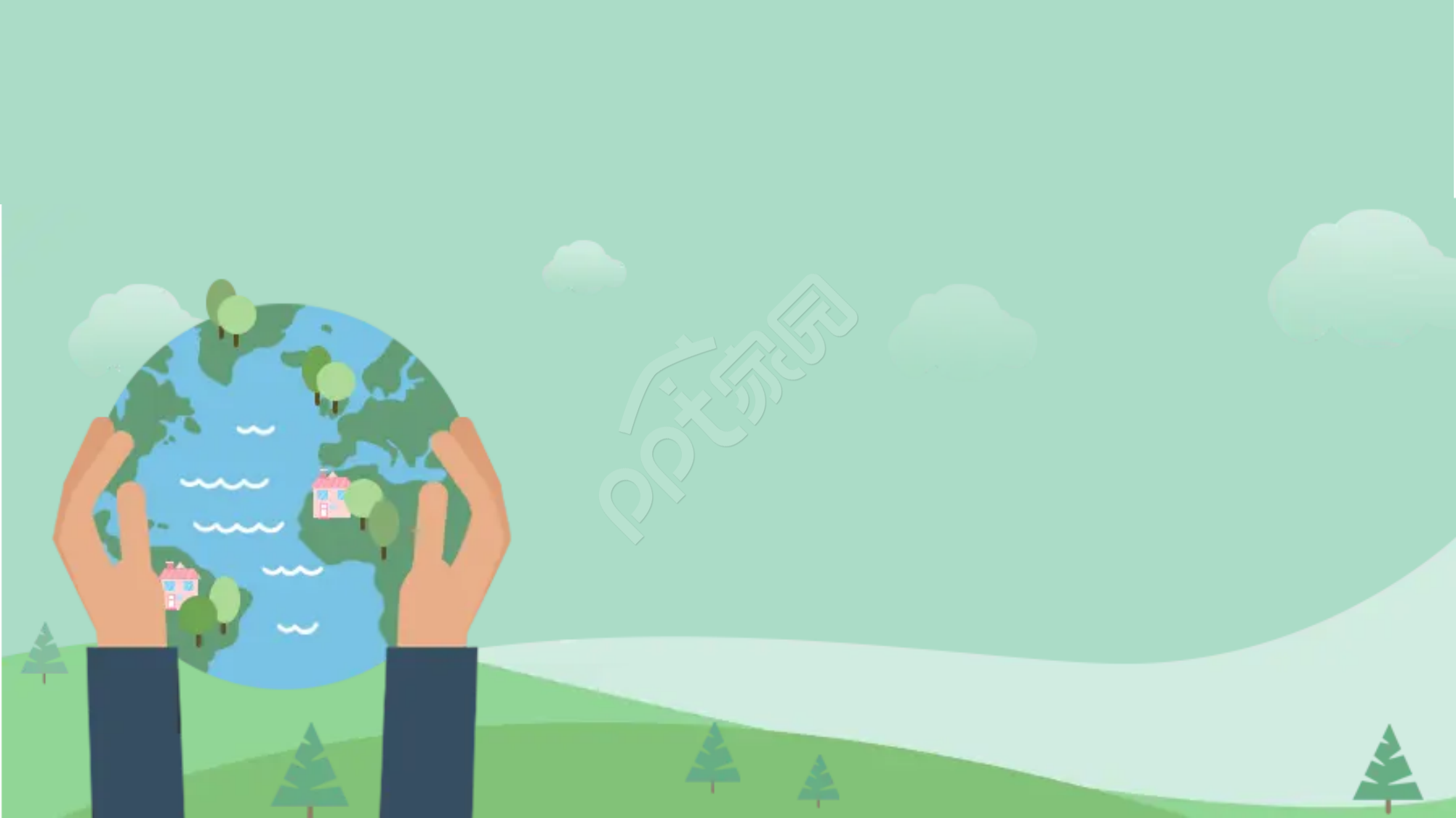 绿色手绘卡通ppt模板背景图片