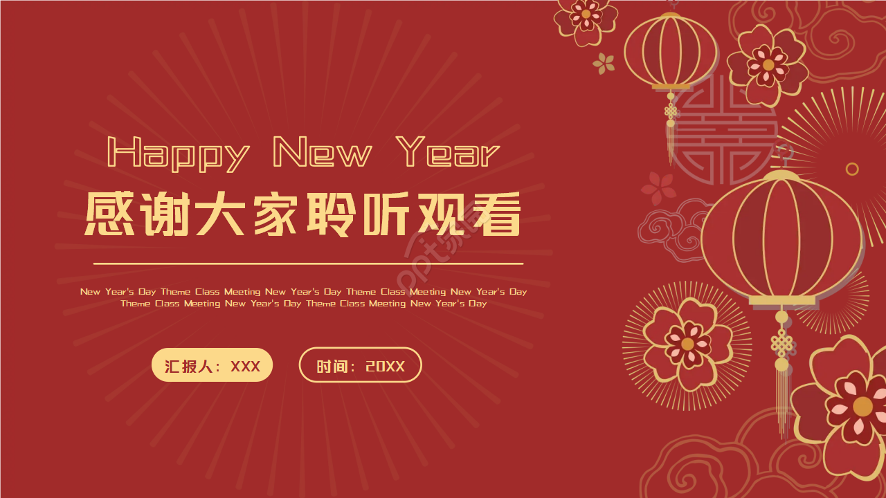 中国风快乐新年背景PPT模板