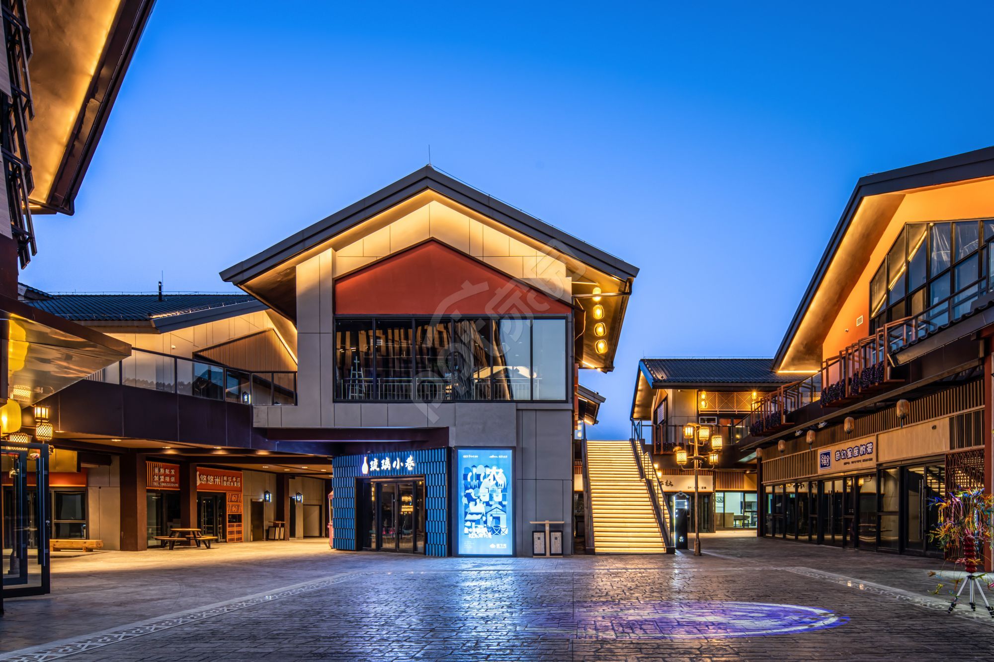 古风建筑商业街高清PPT背景大图