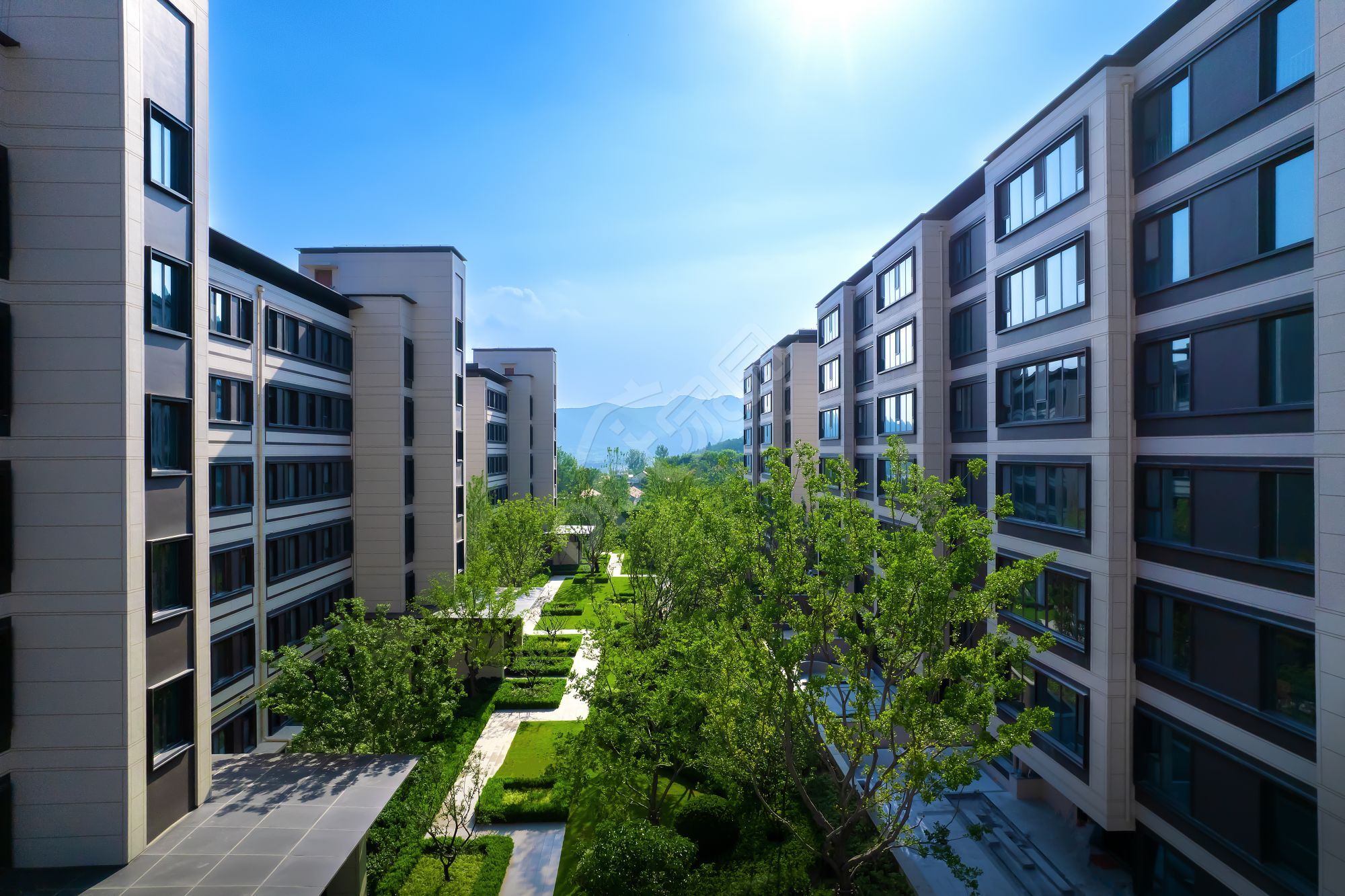 现代白色建筑绿色城市建设风景图