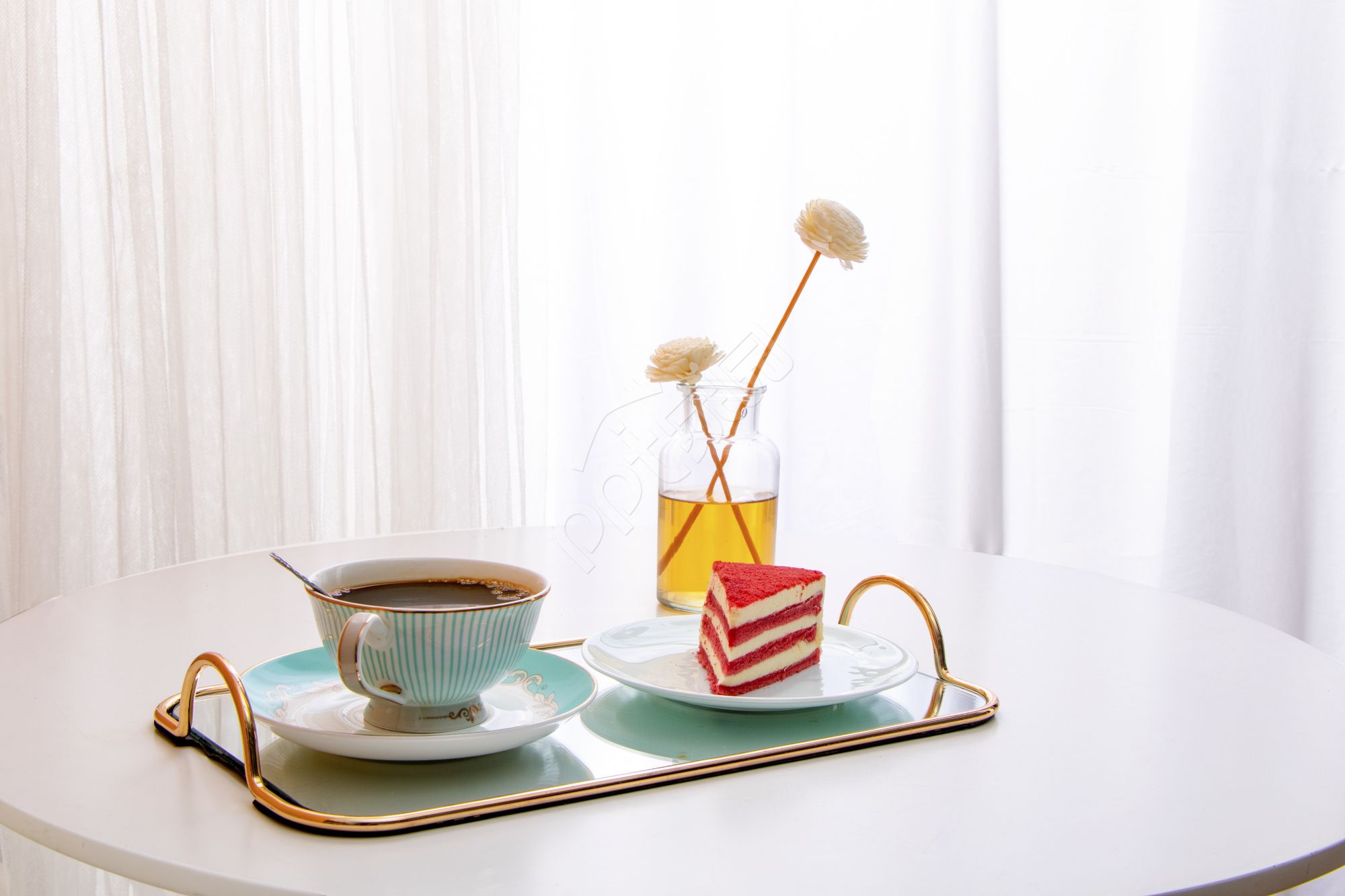 精美下午茶美式咖啡丝绒蛋糕甜品高清PPT背景图片