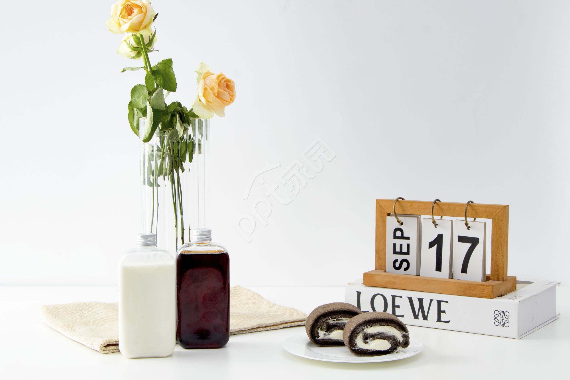 西式甜品蛋糕卷下午茶特色美食高清PPT背景图片