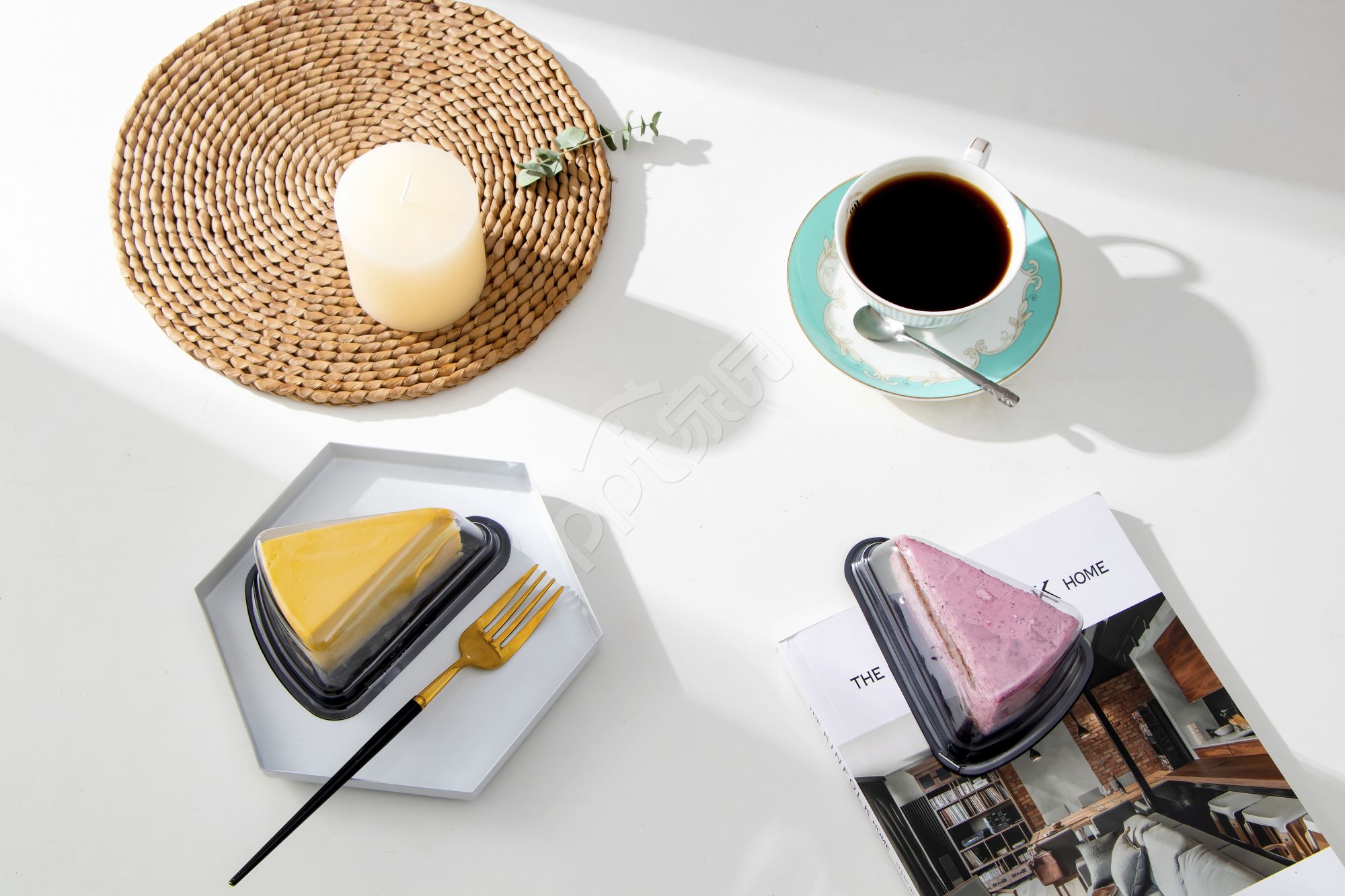 千层蛋糕精致下午茶特色甜品餐饮美食高清PPT背景图片