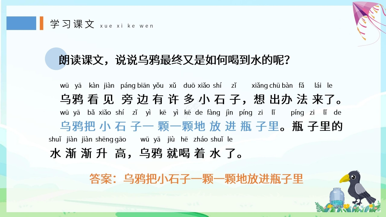 清新卡通手绘语文教学乌鸦喝水PPT课件