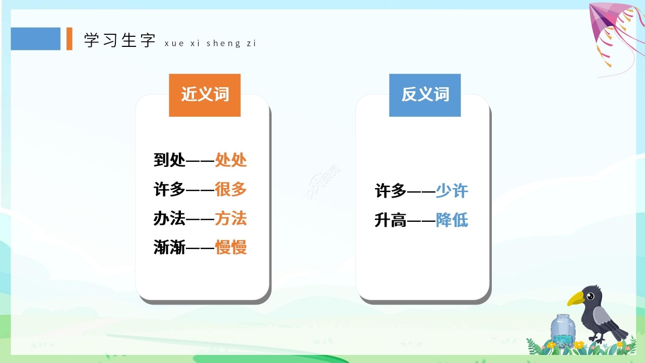 清新卡通手绘语文教学乌鸦喝水PPT课件