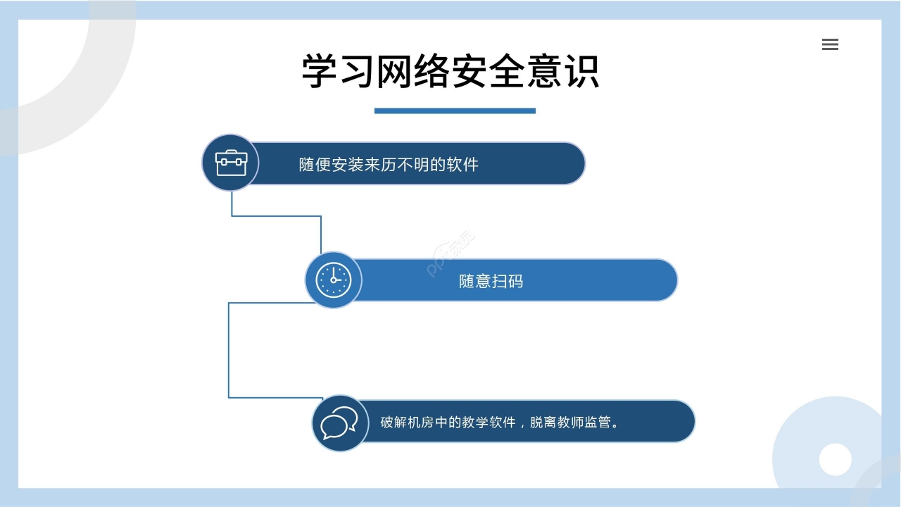 蓝色清新卡通学生网络安全教育PPT模板