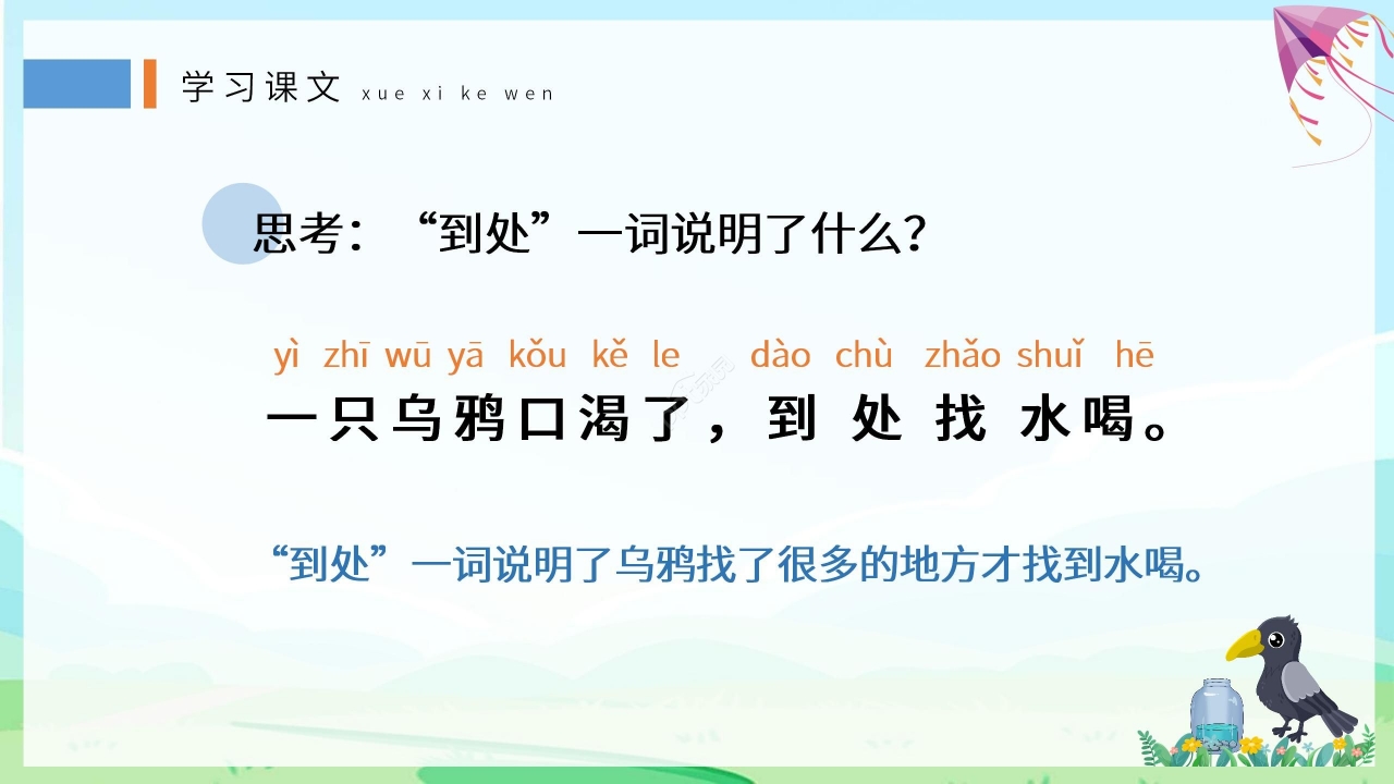 清新卡通手绘语文教学乌鸦喝水PPT课件