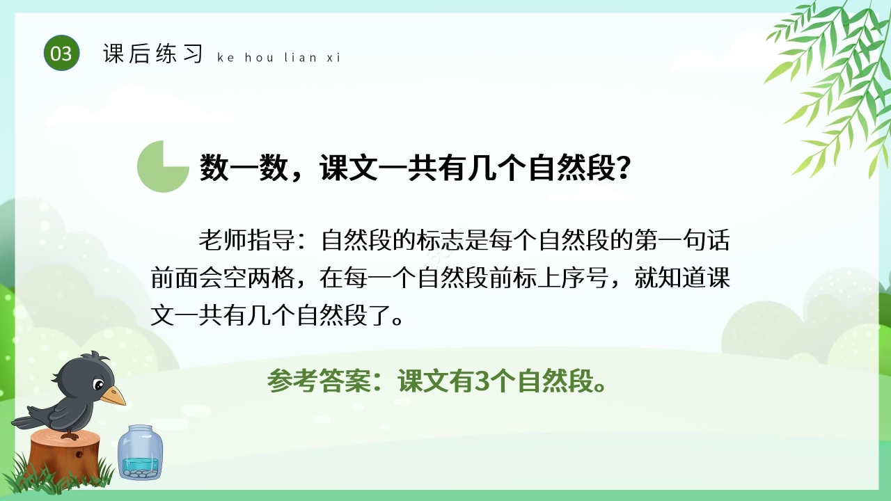 卡通手绘绿色乌鸦喝水语文教学PPT课件