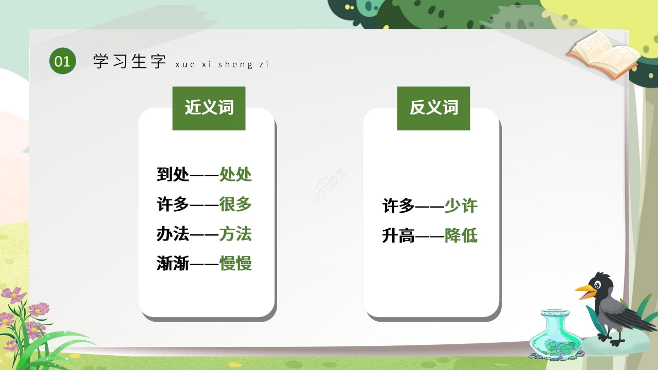 绿色清新教学乌鸦喝水PPT课件