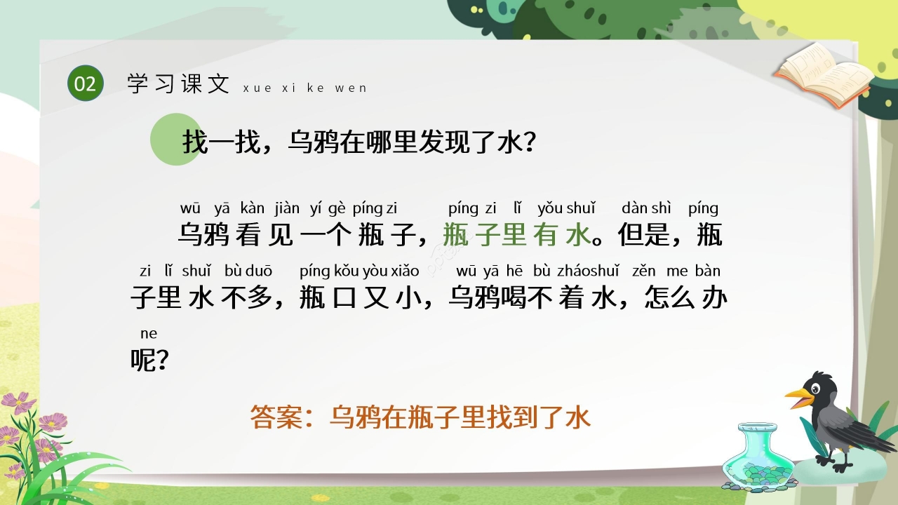 绿色清新教学乌鸦喝水PPT课件
