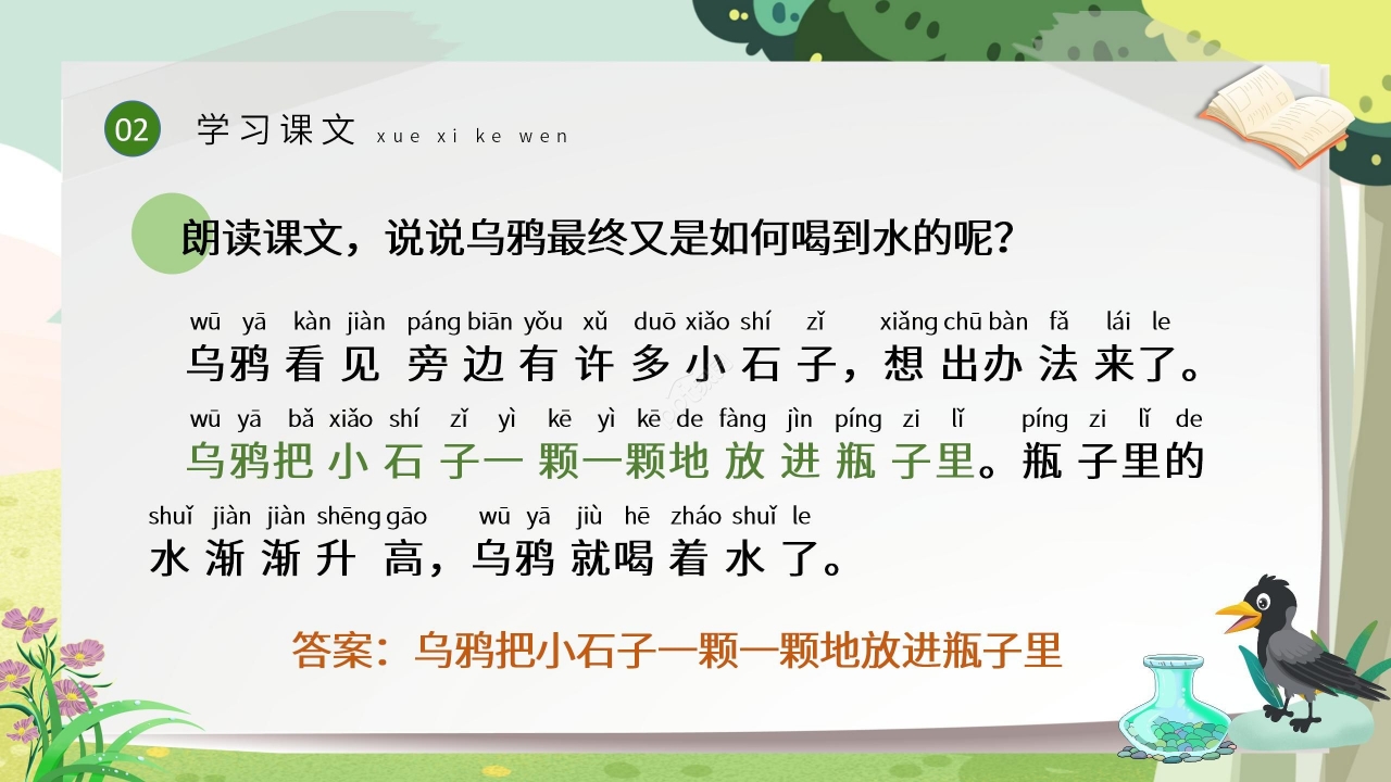 绿色清新教学乌鸦喝水PPT课件