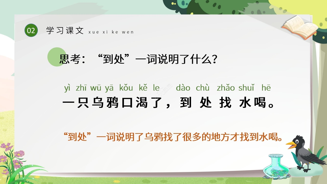 绿色清新教学乌鸦喝水PPT课件