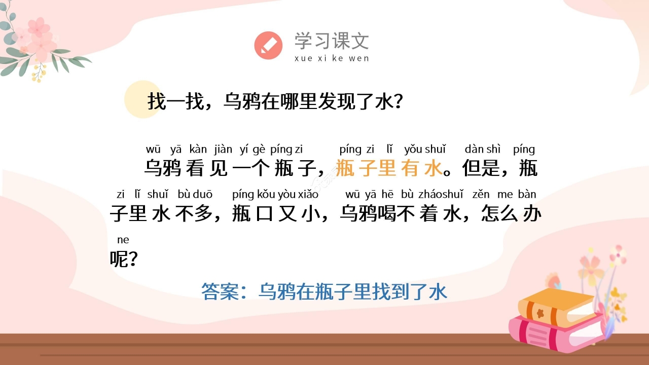 温馨淡雅乌鸦喝水语文教学PPT课件