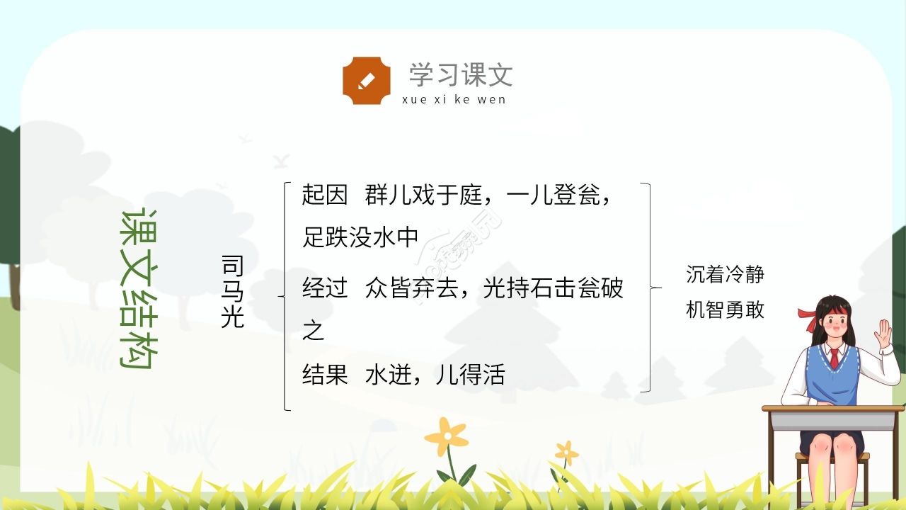 卡通绿色温馨司马光砸缸语文教学PPT课件