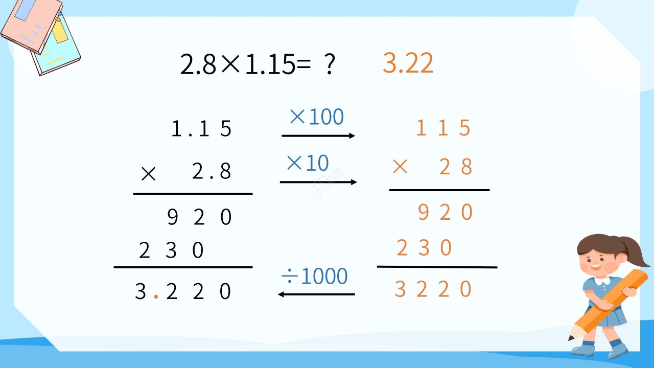 简约蓝色卡通小学小数乘小数数学教学PPT课件